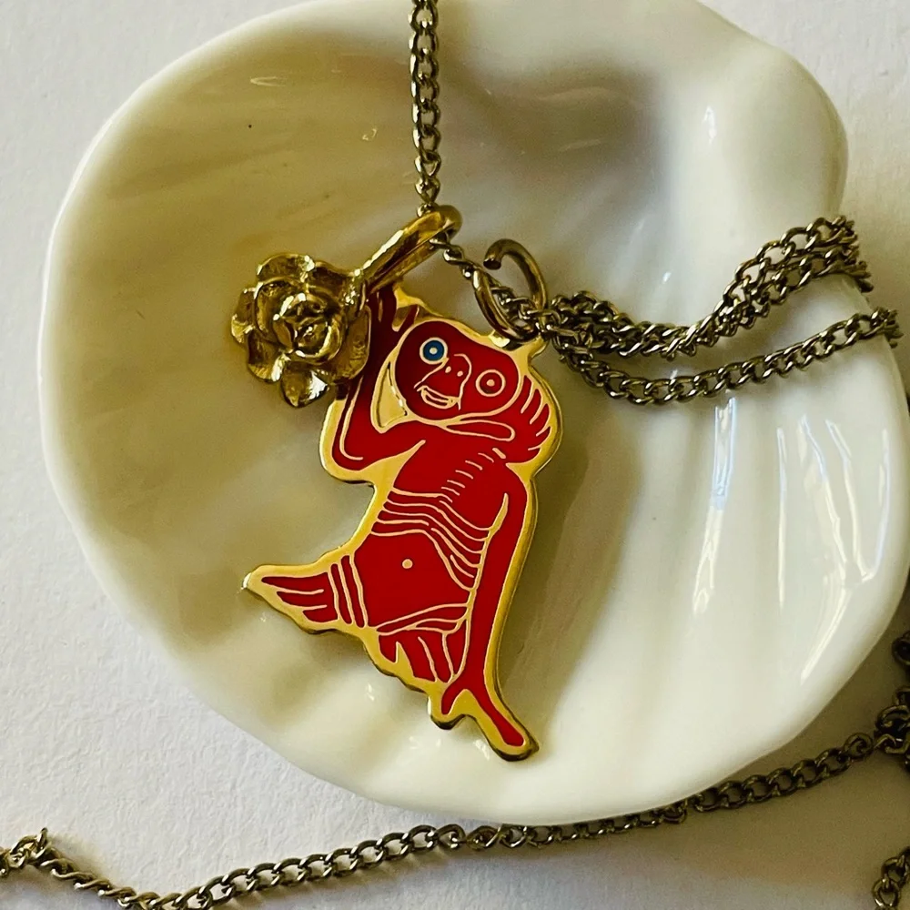 Red Enamel ET Charm or pendant  - vintage NOS